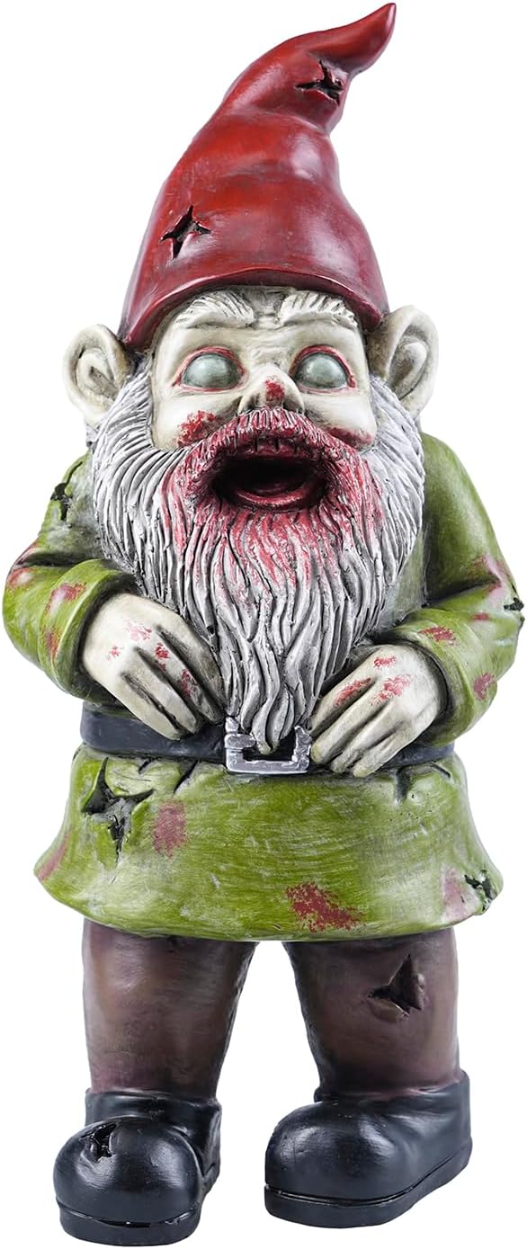 Zombie The Walking Dead Gnome Garden Statue Sculpture Scary Halloween Decoration - Resin, 10 Inches