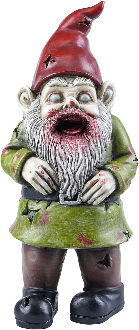 Zombie The Walking Dead Gnome Garden Statue Sculpture Scary Halloween Decoration - Resin, 10 Inches