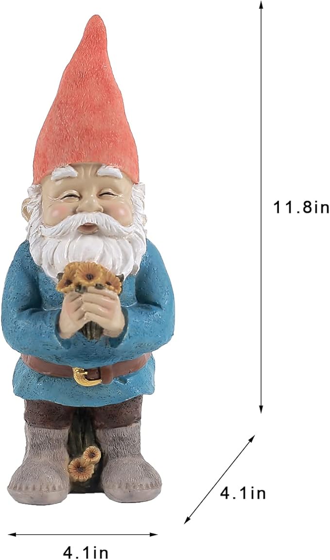 Gnome Figurine, Holding Sunflower friendly Welcome The Master Home for Indoor Outdoor Patio Yard Lawn Decor, Polyresin 11.8" H