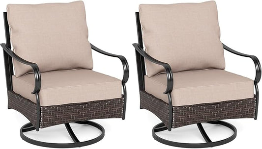 Sophia & William Extra Large Outdoor Patio Swivel Sofa Chairs Set 2 PCS Heavy-Duty Metal Porch Furniture with High Back & Deep Seating Area, 5.5" Thicken Cushions for Deck, Lawn, Outside (Beige)