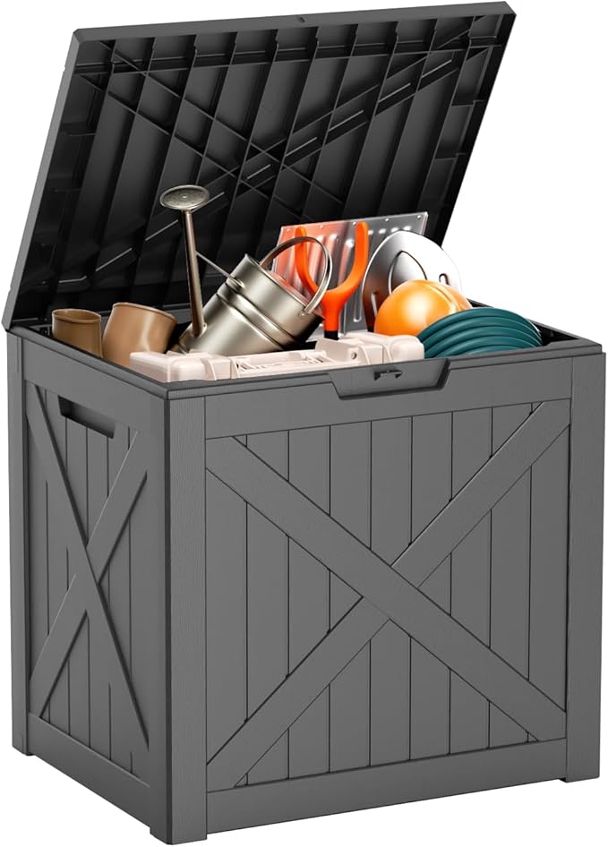 DRATO 32 Gallon Deck Box X pattern, Outdoor Storage Box for Patio Cushion, Garden Tools,Waterproof Patio Storage box, Lockable