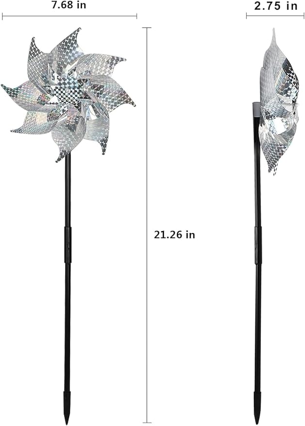 15 Pack Reflective Pinwheels with Stakes, 18.5" Plastic Bird Blinder Sparkly Pin Wheel Scare Birds and Animals Away Spinner Pinwheels for Lawn Yard Garden Farm