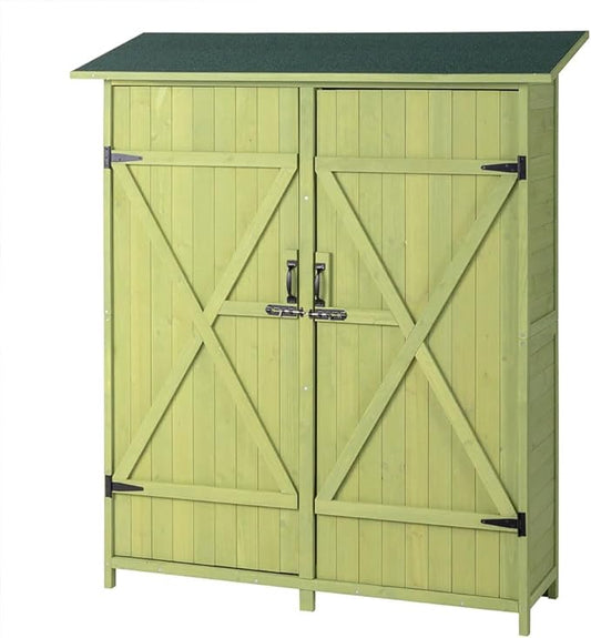 Outdoor Storage Shed, Wooden Garden Shed Lockable Tool Cabinet with Waterproof Roof Large Garden Shed with Adjustable Shelves, Outside Vertical Tall Tool Shed for Yard Patio Lawn Deck