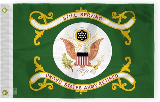 AGAS US Army Retired Boat Flag 12x18 inch - Printed 200 Denier Nylon - Double Stitched Edges Canvas Header Brass Grommets - Indoor/Outdoor United States Army Retired Boat Flag