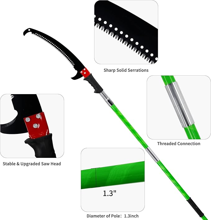 26 Feet Tree Pole Pruner Manual Branches Trimmer Extension Cut Tree Branch Garden Tools Loppers Hand Pole Saws (No Scissors Include)