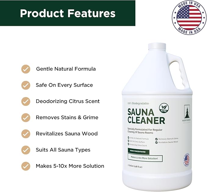 Sauna Cleaner - Natural Wood Cleaner & Deodorizer - Makes 10x More Solution - 1 Gallon (128 Fl Oz)