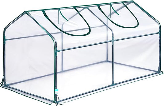 Quictent Portable Mini Cloche Greenhouse w/ Elevated Bottom, Reinforced High Light Transmission Waterproof UV-Resistant Hot House for Indoor Outdoor, w/ 50 T-Shaped Plant Tag, 71" x 36" x 36" (Clear)