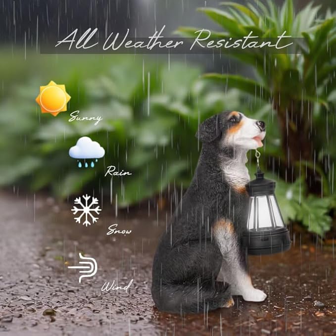 Bourne Dog Garden Statues with Solar Lantern, Outdoor Figurine Resin Sculpture Hanging Solar Power Lights for Decoration Yard Patio Balcony Lawn Ornament Art Decor, Unique Gift for Grandma Wowen Mom