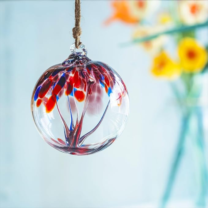 4” Tree of Life Witch Balls, Gazing Balls Hanging Friendship Balls, Hand-Blown Glass Christmas Ornament for Window Outdoor Home Decor, Garden Decoration, Gifts for Women (Purple Blue)