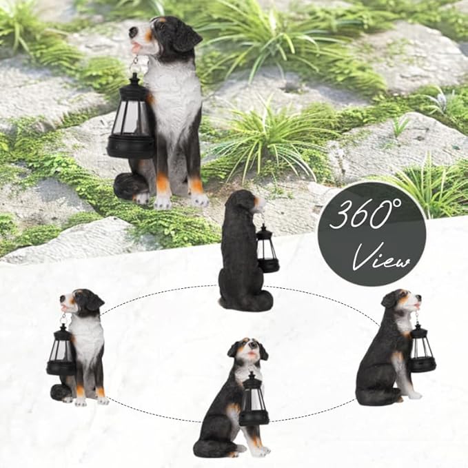 Bourne Dog Garden Statues with Solar Lantern, Outdoor Figurine Resin Sculpture Hanging Solar Power Lights for Decoration Yard Patio Balcony Lawn Ornament Art Decor, Unique Gift for Grandma Wowen Mom