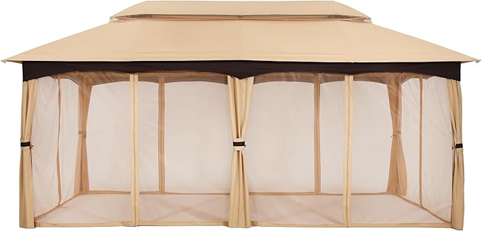 MASTERCANOPY Outdoor Patio Gazebo for Garden with Upgrade Steel Frame and Netting Walls (10x20,Beige)