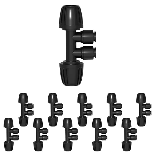 MIXC 1/2 to 1/4 Drip Irrigation Fittings, Anti-Leak 4-Way Barbed Tee Connectors, Push-to-Connect Irrigation Fittings for 1/2" Tubing (1/2" ID x 0.67" OD) 10 Pack