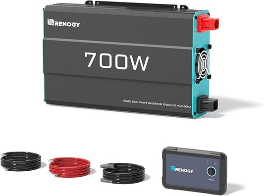 700W Pure Sine Wave Power Inverter, 12V DC to 120V AC, 1400W Peak Power, 16.4FT Remote Controller, Solar/Car/RV Inverter for Emergency Backup, Off-Grid Living, Camping, Truck, Outdoor