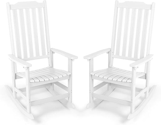 Outdoor Rocking Chairs Set of 2, Oversized All Weather High Back Porch Rocker, Patio Rockers for Outside