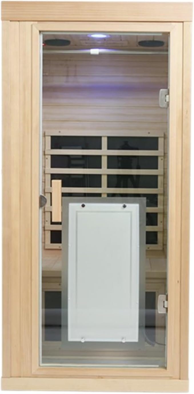 1 Person Infrared Sauna Indoor Sauna Room for Home, 8pcs Infrared Carbon Heating Panels, Hemlock Personal Saunas with Clothing Hanging Rod, LCD Display, Blue-Tooth, LED Reading Lamp