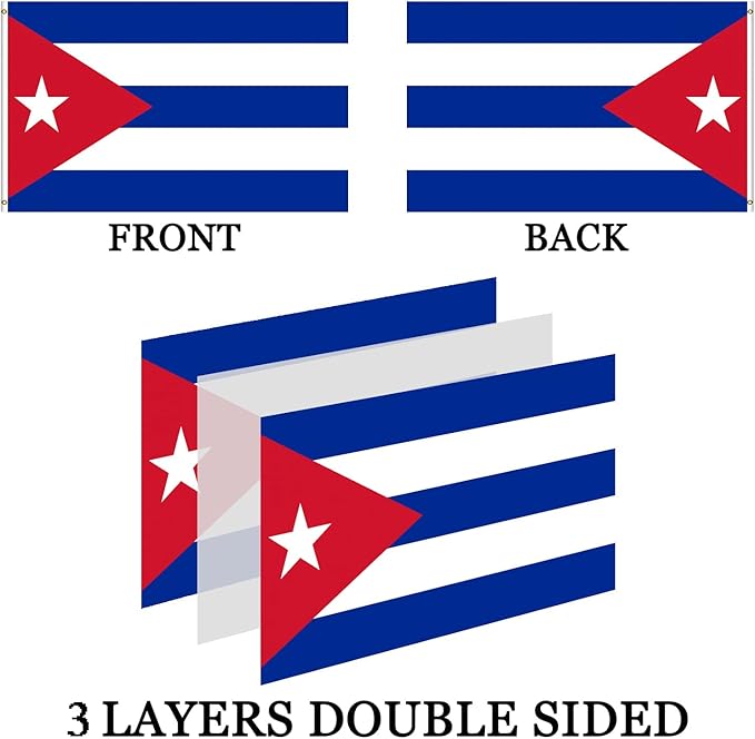 Cuban Cuba Flag 3x5 Outdoor Double Sided- 3Ply 240D 4 Rows Stitched- Large 3x5 Cuban Flag For Wall- UV Fade Resistant With Canvas Header & 2 Brass Grommets