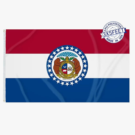 AMZFLAG Missouri Flag 3x5 Feet Outdoor 3 Ply Polyester Missouri State Flags MO Double Sided, Vivid Color Heavy Duty State of Missouri Flags with 2 Brass Grommets