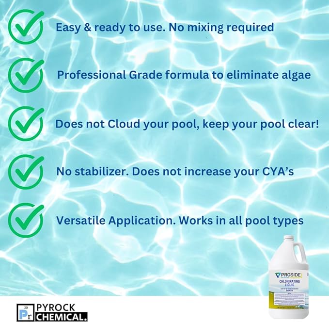 Chlorinating Liquid - 10% Sodium Hypochlorite - Pool Shock - Reliable Cleaning Treatment- 4 Gallon
