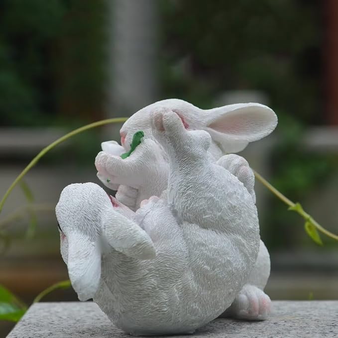 Garden Statues Bunny Decor Resin Flower Rabbit Figurine Cute Fairy Garden Decor Outdoor Statues for Patio Yard Porch Balcony Gifts for Women Mom Grandma White
