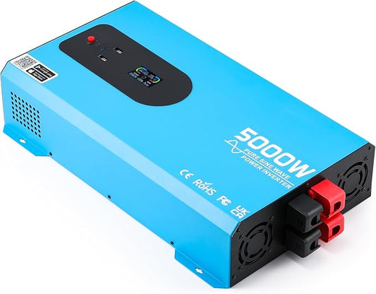 5000W Pure Sine Wave Inverter 12V DC to 110V/120V AC with WiFi Smart Control, Timer, LCD Display, 4 AC Outlets, USB Port & Terminal Block for RV, Truck, Off-Grid Camping
