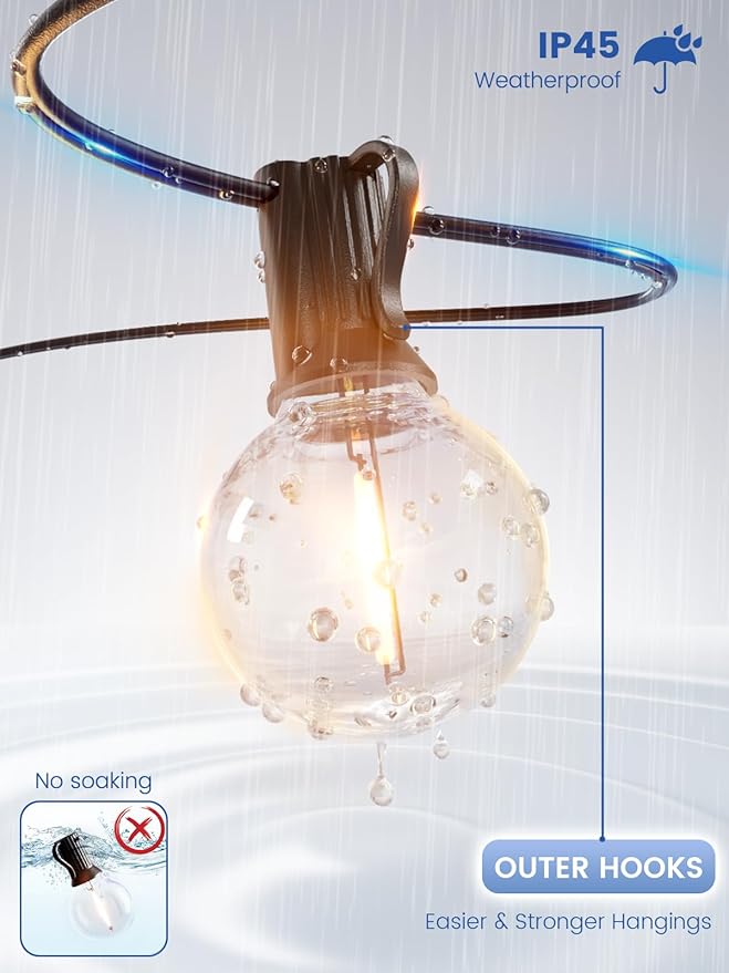 String Lights for Outdoor 25 ft, G40 Patio Lights with 13 pcs Bulbs, Shatterproof Waterproof Outdoor Lights Hanging Connectable Globe Outdoor Lights for Bistro, Cafe, Backyard, Balcony, Party, Black