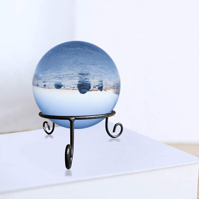 Black Iron Ball Stand - Gazing Globe Stand for Balls, Sphere Holder Wrought Iron Display Stand, Crystal Ball Stand, Glass Bowl Ring Metal Egg Stands, Gazing Ball Stand (5" Diameter X 2" Tall)