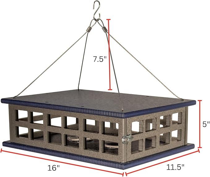 JCs Wildlife Recyled Poly Lumber Deluxe Double Caged Platform Bluebird Feeder (Gray/Blue)