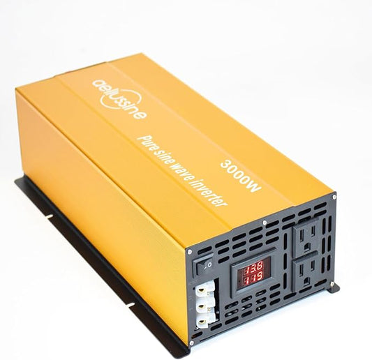 3000W Pure Sine Wave Inverter-12V DC to 120V AC Power Converter with 2 AC Outlets, 12 Volt Power Inverter for Truck, Rv, Camping, Home