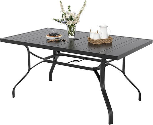 Soohow Outdoor Dining Table 60"x35", Rectangle Patio Dining Table with 1.57" Umbrella Hole, Outdoor Metal Furniture for Patio, Graden, Backyard and Poolside, Weather-Resistant