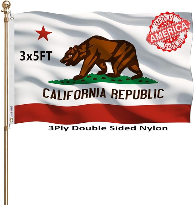 California Republic State State Flags 3x5 Outdoor Heavy Duty Double Sided Nylon Vivid Color Anti-Fading with 2 Brass Grommets for Home/Company/Indoor Outdoor Decoration