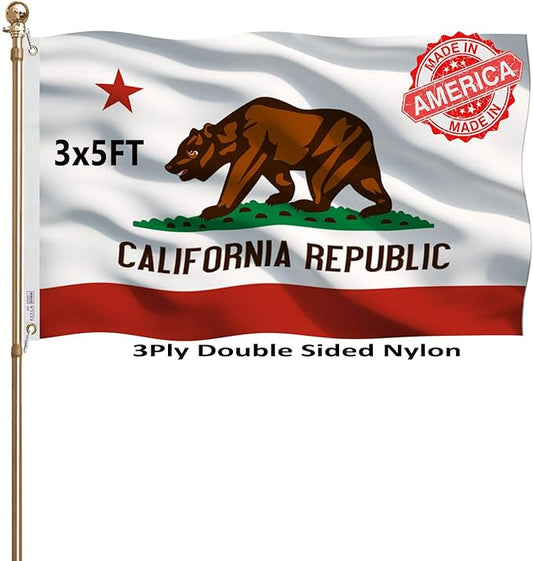 California Republic State State Flags 3x5 Outdoor Heavy Duty Double Sided Nylon Vivid Color Anti-Fading with 2 Brass Grommets for Home/Company/Indoor Outdoor Decoration