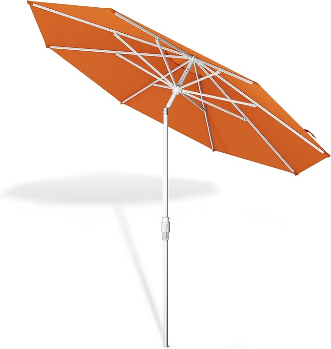 Midtown Umbrellas The Swilt 10 Feet Patio Umbrella in Sunbrella Canvas Tuscan Acrylic Fabric - Fiberglass Ribs, Auto-Tilt Aluminum Frame For Backyard, Deck, Garden, Pool - White Pole
