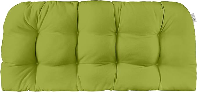 RSH DECOR: Sunbrella Tufted Wicker Loveseat Cushion | 41” x 19" | Water and Fade-Resistant Performance Fabric | Outdoor Settee Cushion for Patio Furniture | Canvas Macaw