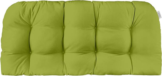 RSH DECOR: Sunbrella Tufted Wicker Loveseat Cushion | 41” x 19" | Water and Fade-Resistant Performance Fabric | Outdoor Settee Cushion for Patio Furniture | Canvas Macaw