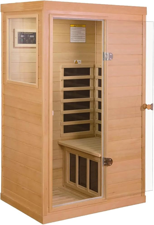 Infrared Sauna, 1 Person Infrared Sauna, Low EMF Indoor Sauna, Far Infrared Saunas for Home, 1050W,Canadian Hemlock,Smart Display,Bluetooth,Reading Lamp
