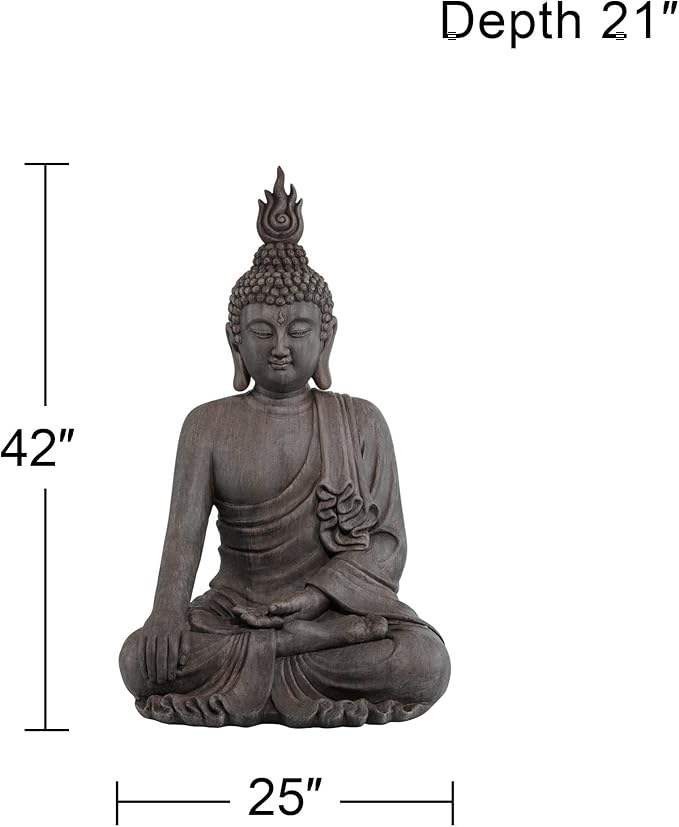 John Timberland Large Tall Sitting Buddha Statue Sculpture Zen Asian Japanese Garden Decor Indoor Outdoor Front Porch Patio Yard Outside Home Balcony House Lawn Stone Gray Finish Resin 42" High