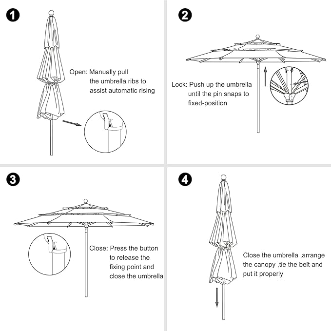 EliteShade USA 10-Year-Non-Fading 11Ft 3 Tiers Patio Market Umbrella Outdoor Cylinder Auto Push-up Table Umbrella with Ventilation, Antique Beige