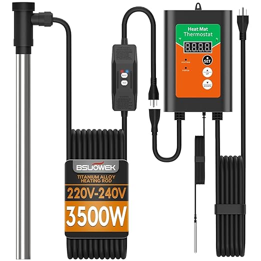 3500W 240V Titanium Fully Submersible Portable Electric Immersion Large Pool Water Heater Waterproof Hot Tub Heater with LCD Thermostat & GFCI Plug, for Swimming Pool, Bathtub, Baptistry, Bucket (OG)