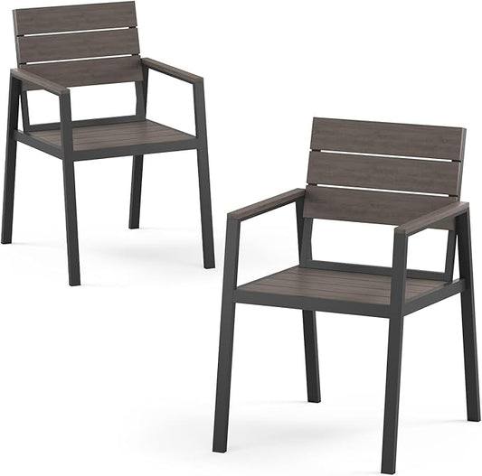 Outdoor Patio Dining Chairs Set of 2, Aluminum & HDPE All-Weather for Deck, Lawn, Backyard, Pool and Indoor Use (Charcoal