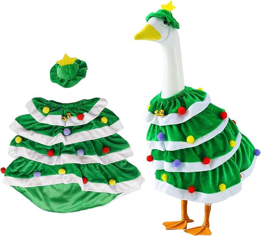 RAWILL 1PC Christmas Porch Goose Outfits,Old Lady Goose Santa Clothes for 23'' High Cement or Plastic Porch Costume for Yard Lawn Outdoor Garden Patio Xmas Holiday Decor (Green)