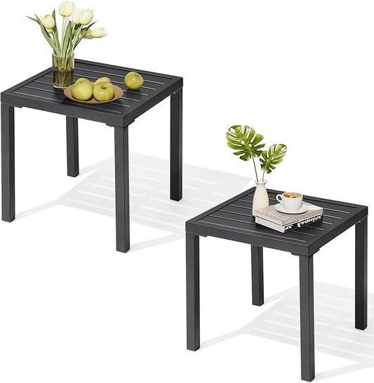 Crestlive Products Outdoor Side Table Set of 2 - Small Metal Square End Table - Easy to Assemble, Weather Resistant Ideal for Garden, Patio, Poolside, Beach, Balcony, Porch