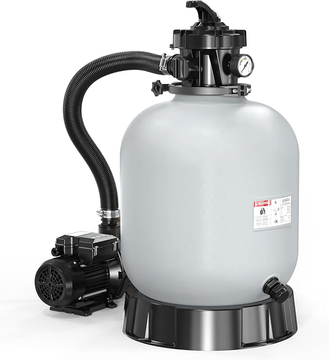 VINGLI Sand Pool Filter 16 in Tank with A 3/4 HP Pump 115V Above Ground Inground Swimming Pool Pump with Filter Basket,3435 GPH