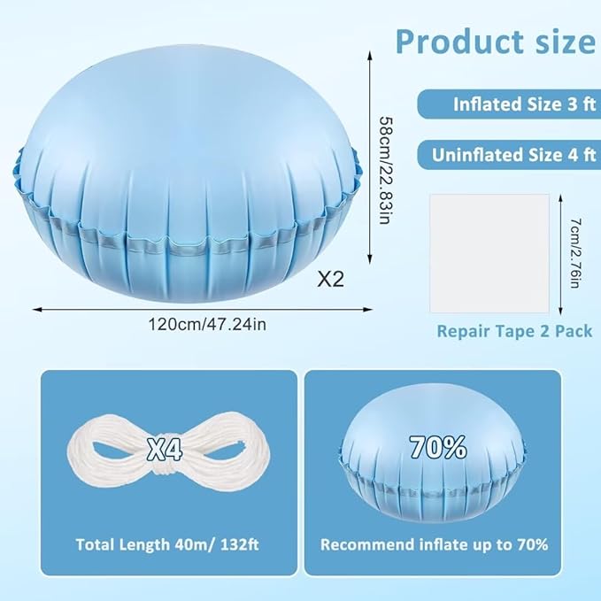 2pcs Pool Pillows for Above Ground Pools, 4ft Dia Heavy Duty Swimming Pool Air Pillow 0.4mm Thick Pool Closing Winter Kit Pool Cover Float Balloon with String Repair Tape for Winterizing Ice Equalizer