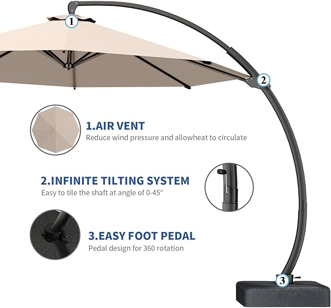 7-Piece Patio Dining Set with 11 FT Curvy Cantilever Umbrella, HDPE Tabletop & Aluminum Frame All-Weather Outdoor Furniture for Garden, Backyard, Poolside, Black