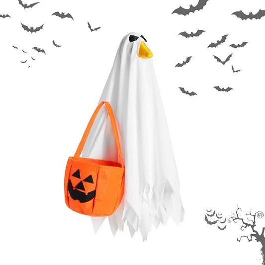 Halloween Porch Goose Outfit for 23'' Plastic Statue Lawn Porch Goose Clothes Halloween Goose Outfit Ghost for Indoor Outdoor Patio Yard Lawn Art Decor