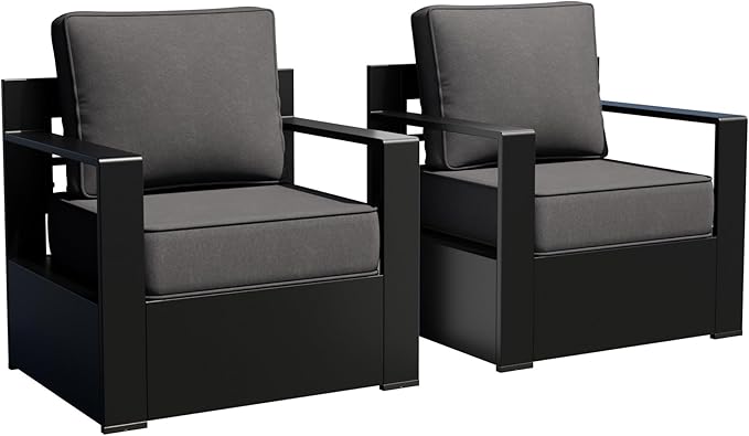 Outdoor Patio Furniture Aluminum Patio Chairs, All-Weather Metal Outdoor Chair with 6 Inch Thick Cushions, Deep Setting for Garden, Outside and Porch
