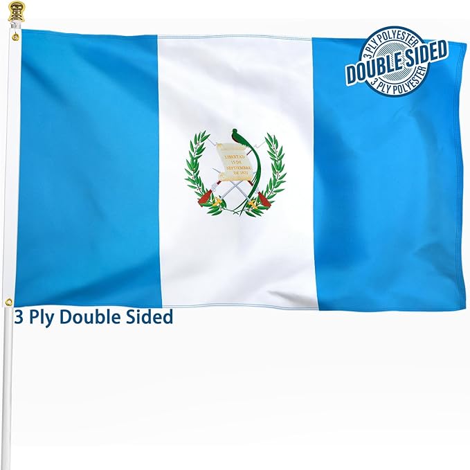 Guatemala Guatemalan Flag 3x5 ft Outdoor, Double Sided 3 Ply Heavy Duty Guatemala National Country Flag, 100% Quality Polyester Guatemalan Banner with Brass Grommets 4 Rows Stitches