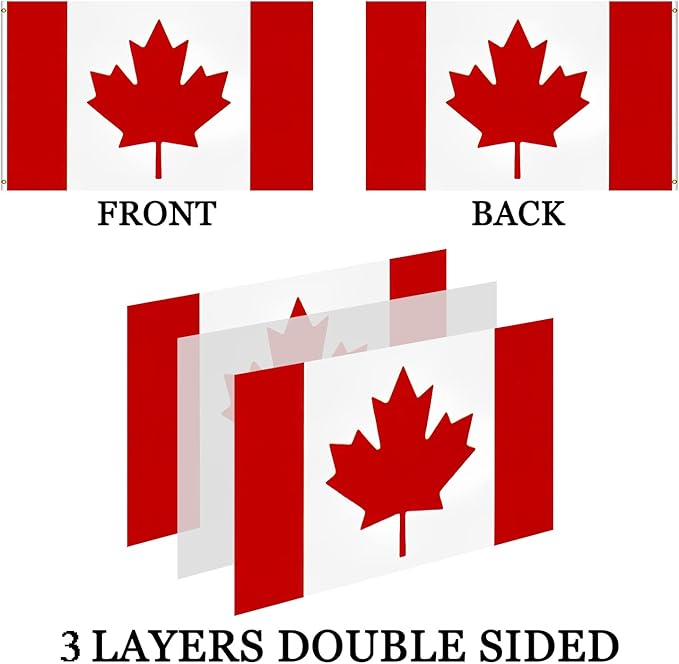 Outdoor Canadian Canada Flag Banner 3x5 Double Sided- 3Ply 240D 4 Rows Stitched- CAN Flag- UV Fade Resistant With Canvas Header & 2 Brass Grommets