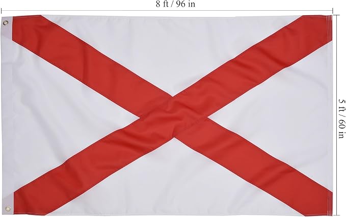 Alabama State Flag 5x8 Ft, Deluxe Embroidered Heavy Duty Polyester Durable AL Outside Flags, Indoor/Outdoor with Sewn Stripes and Brass Grommets