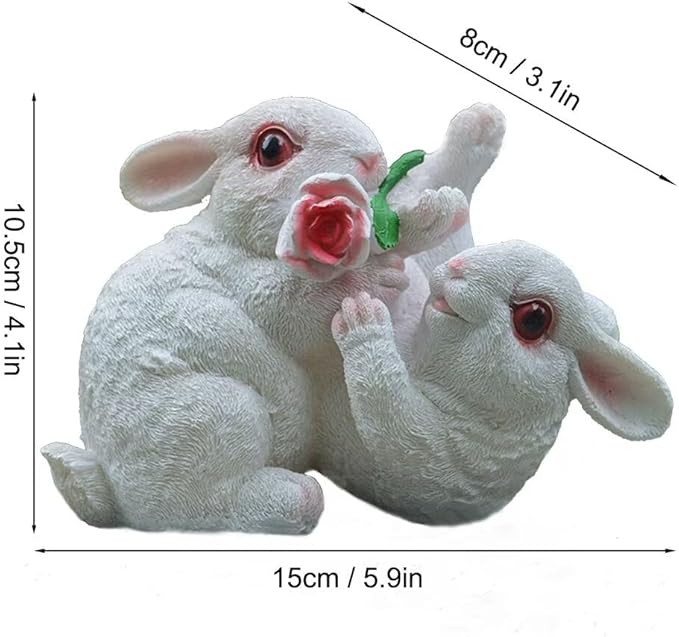 Garden Statues Bunny Decor Resin Flower Rabbit Figurine Cute Fairy Garden Decor Outdoor Statues for Patio Yard Porch Balcony Gifts for Women Mom Grandma White